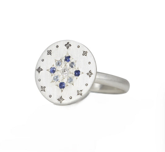 Adel Chefridi Sapphire, Aquamarine, & Diamond Round Ring