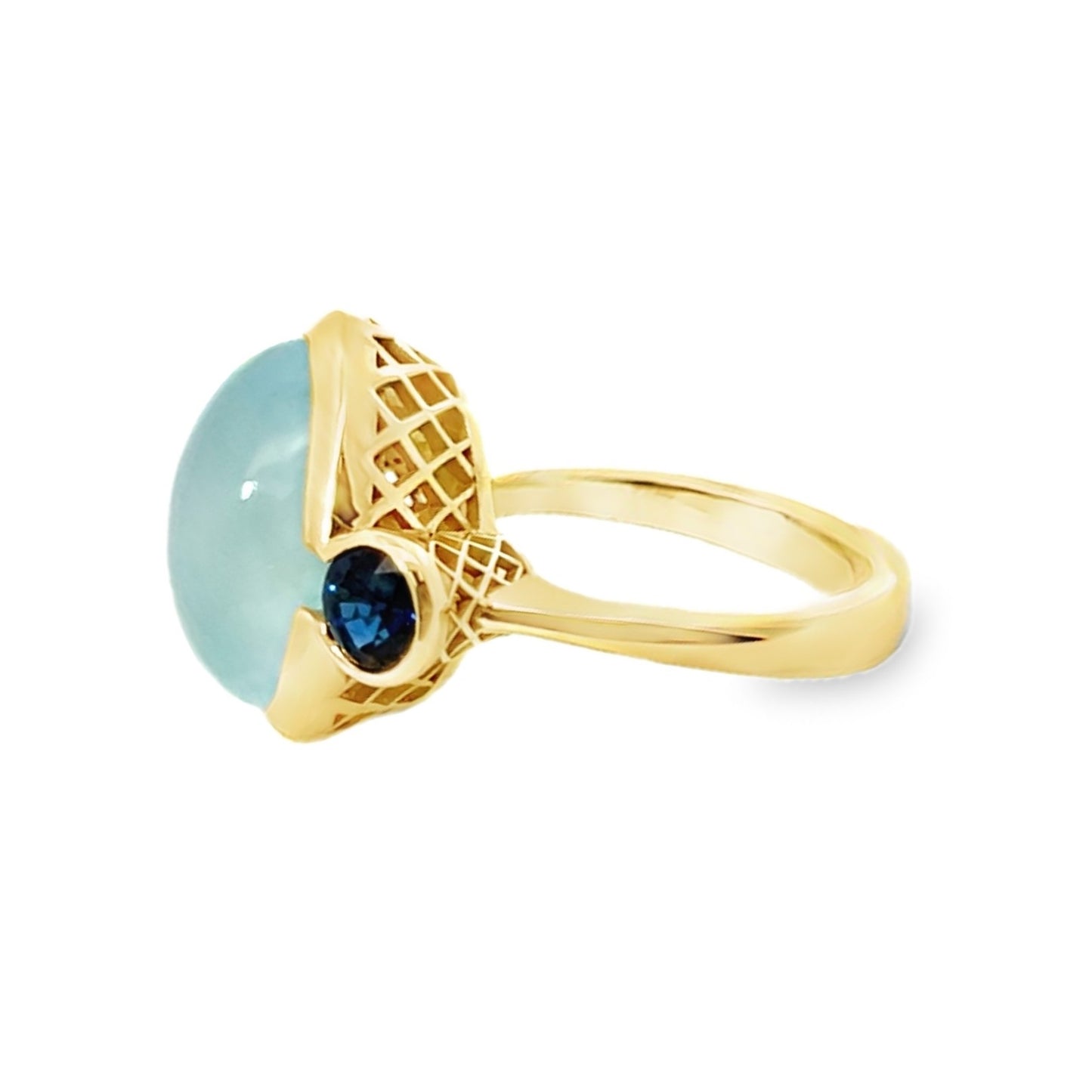 Ray Griffiths Cabochon Round Aqua & Blue Sapphire Ring