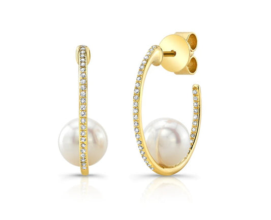 Pearl & Diamond Hoop Earrings