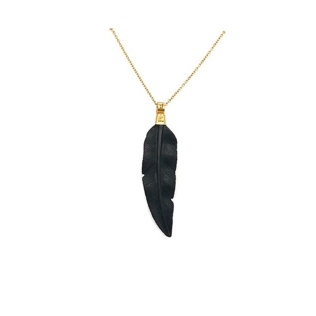 Gurhan Spell Carved Ebony Feather Pendant