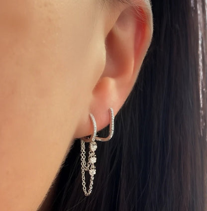 Yellow Gold Rectangle Diamond Huggie Earrings