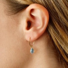 Yellow Gold Blue Topaz Teardrop Earrings