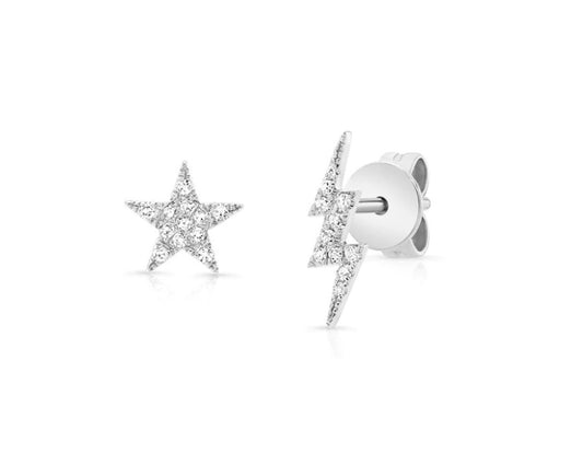 Star & Lightening Bolt Diamond Studs