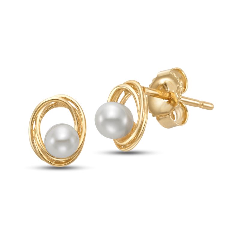 Yellow Gold Freshwater Pearl Stud Earrings