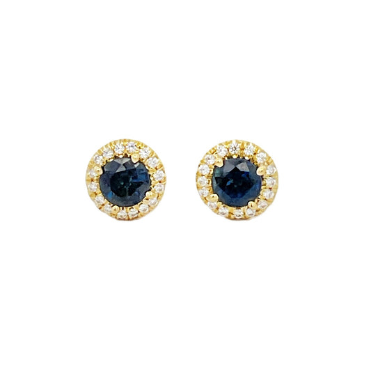 Suna Halo Blue Sapphire and Diamond Stud Earrings