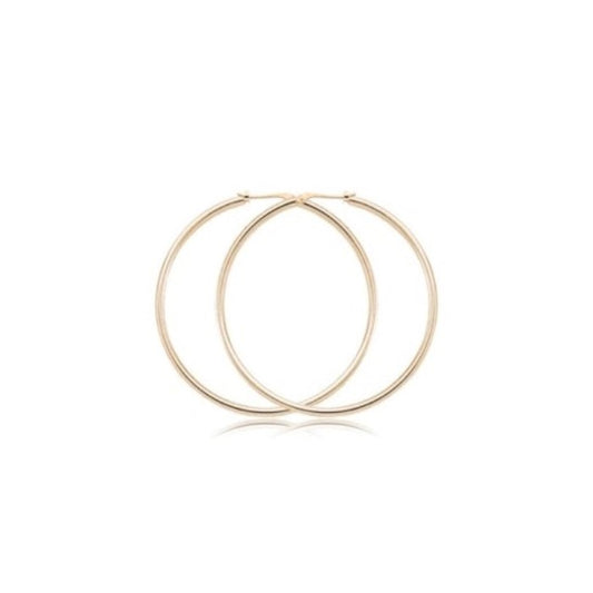 14K yellow gold 1.5 mm x 40 mm medium hoop earrings with snap down bac