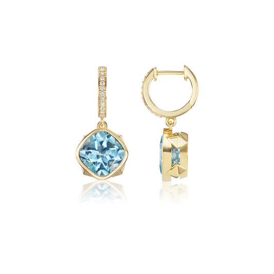 Chris Correia Yellow Gold Blue Sapphire and Diamond Drop Earrings