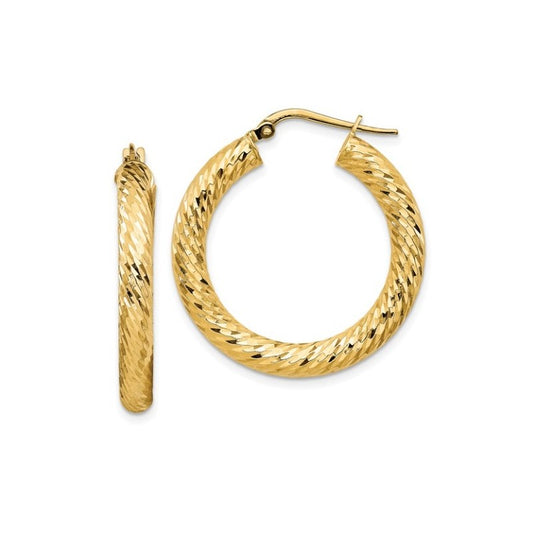 Yellow Gold Diamond Cut Hoop Earrings