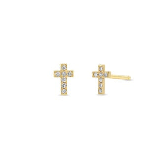 Yellow Gold Diamond Cross Earrings