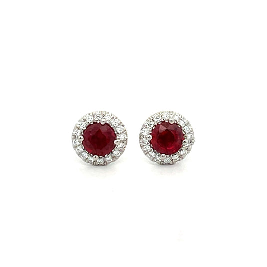 Suna Halo Ruby and Diamond Stud Earrings