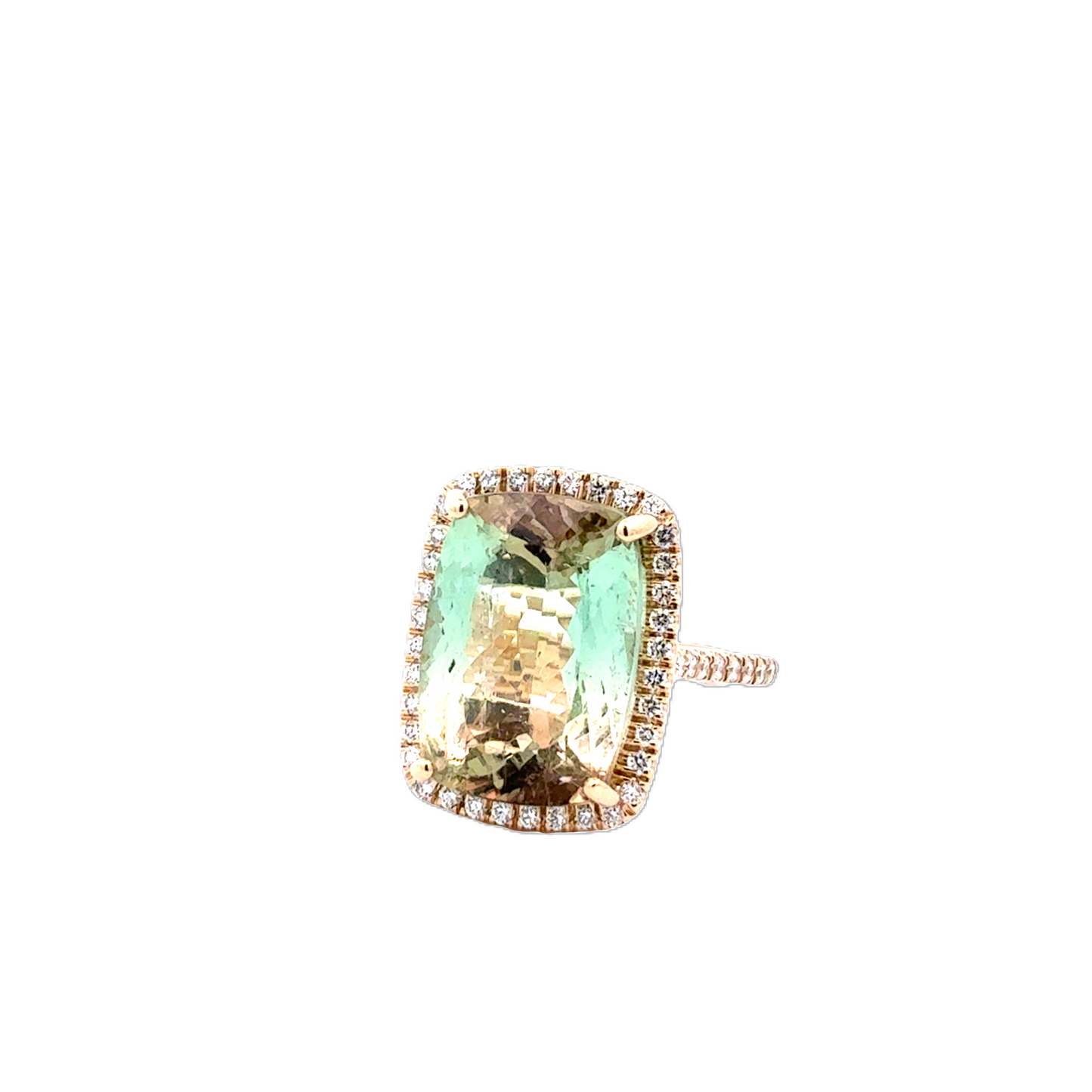 Yellow Gold Halo Tourmaline and Diamond Ring