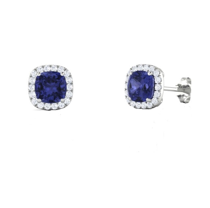 Tanzanite & Diamond Halo Stud Earrings