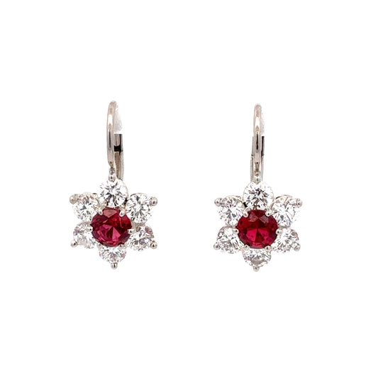 Suna Flower Ruby and Diamond Drop Earrings