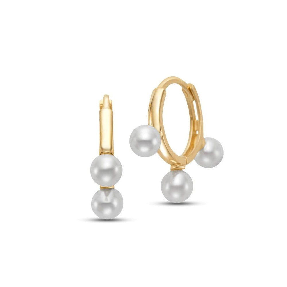 Yellow Gold Freshwater Pearl Huggie Earrings