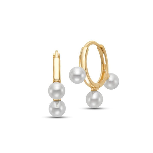 Yellow Gold Freshwater Pearl Huggie Earrings