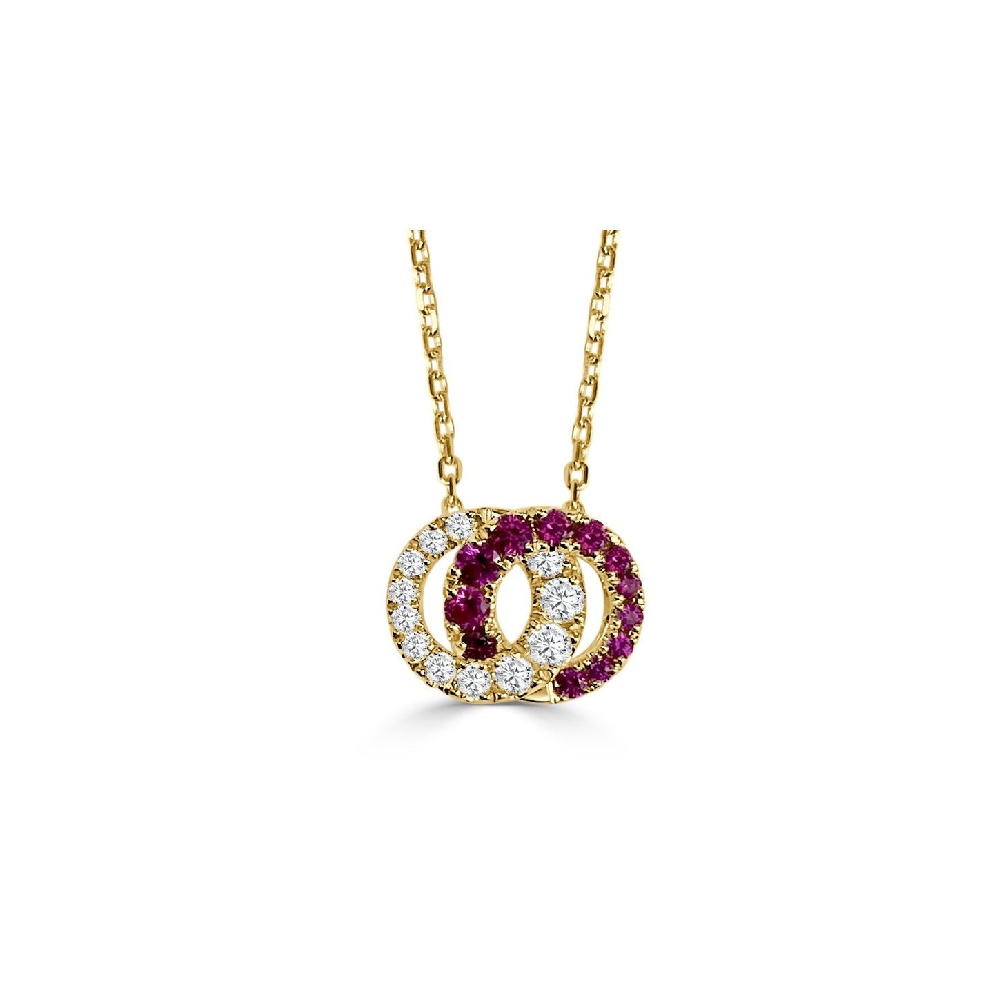 Yellow Gold Interlocking Ruby and Diamond Pendant