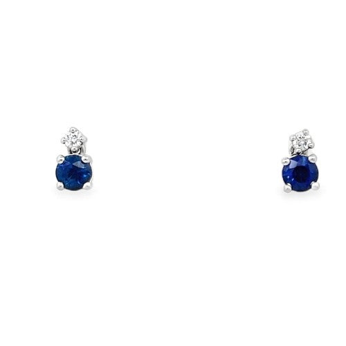 White Gold Blue Sapphire and Diamond Studs