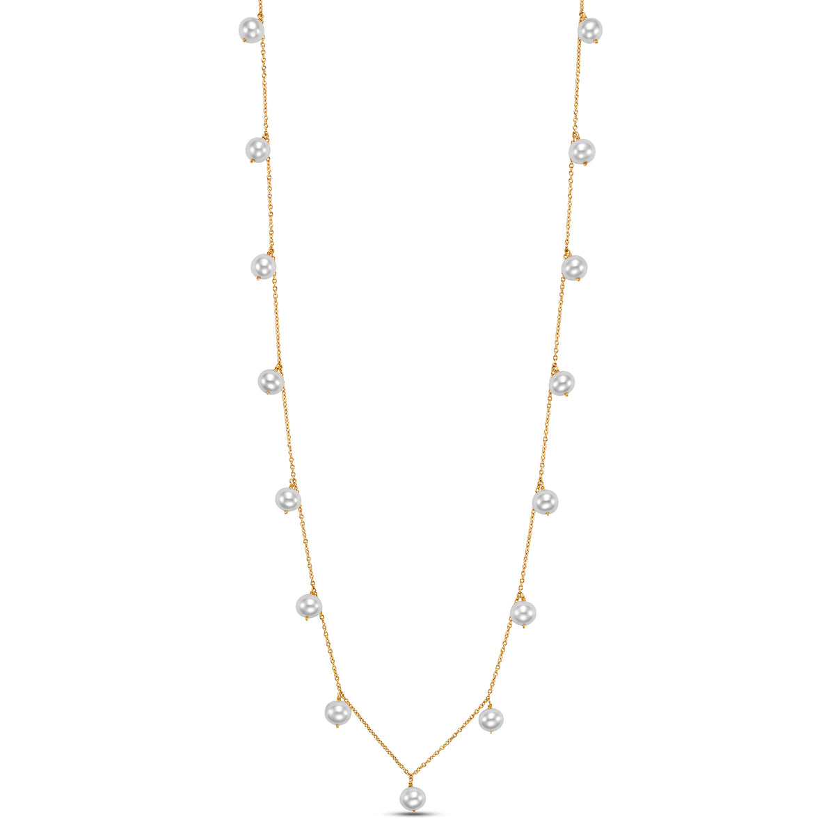 Yellow Gold Freshwater Pearl Tin Cup Necklace