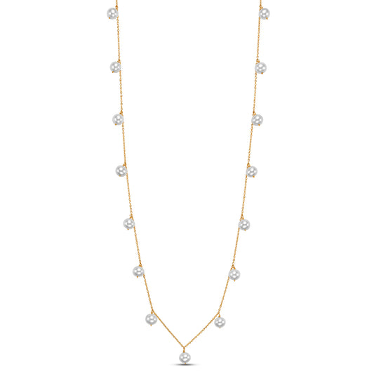 Yellow Gold Freshwater Pearl Tin Cup Necklace