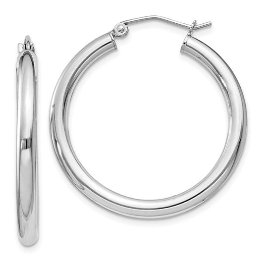 Sterling silver rhodium plated 3 mm round hoop earrings with wire clut