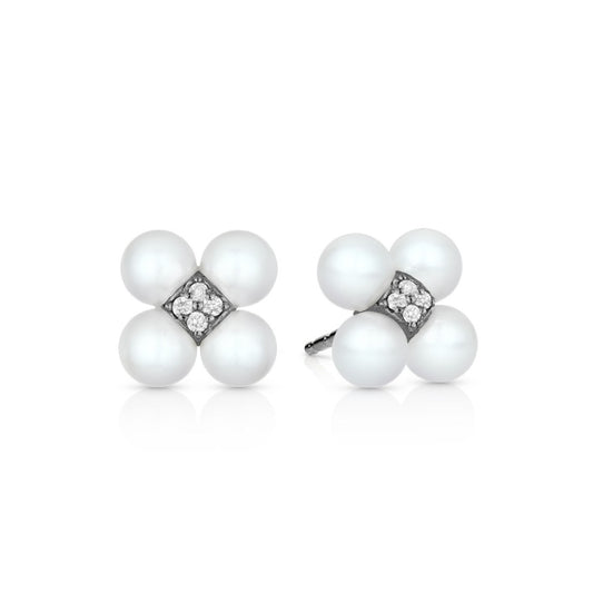 Paul Morelli Orbit Pearl and Diamond Stud Earrings