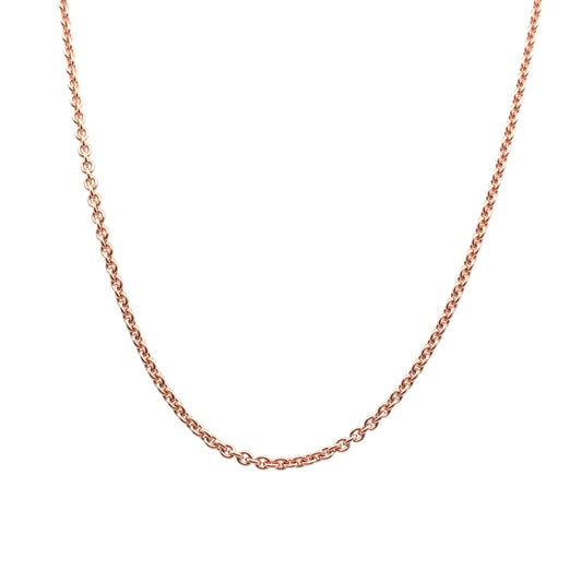 18K rose gold round 2.2 mm cable chain in 18 inches with a lobster cla