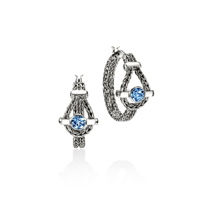 John Hardy Swiss Blue Topaz Hoop Earrings