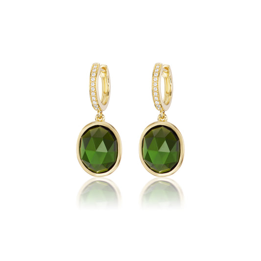 Chris Correia Yellow Gold Green Tourmaline and Diamond Drop Earrings