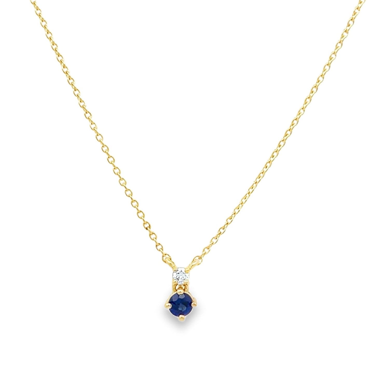 Yellow Gold Blue Sapphire and Diamond Pendant