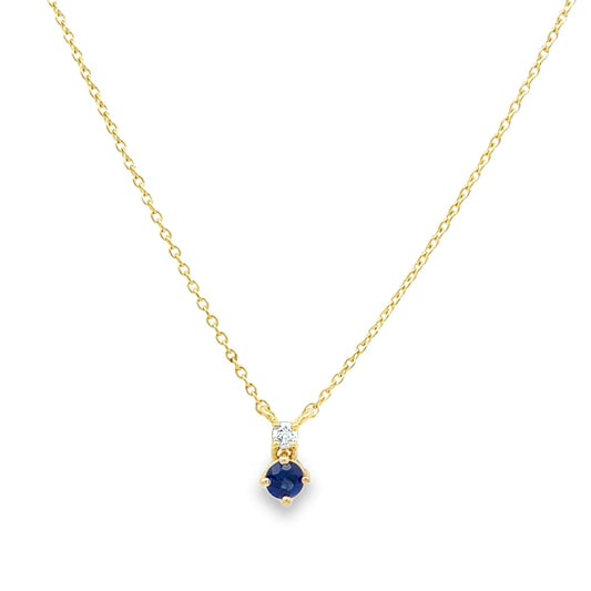 Yellow Gold Blue Sapphire and Diamond Pendant
