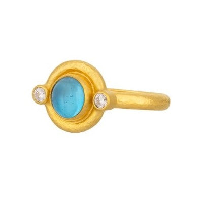 Gurhan Run Cabochon Blue Topaz & Diamond Ring