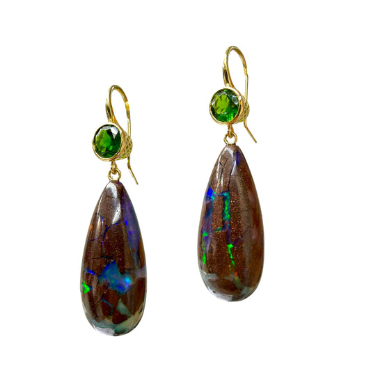 Ray Griffiths Green Chrome Diopside and Opal Earrings