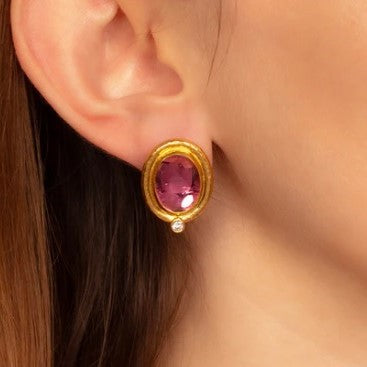 Gurhan Rune Oval Pink Tourmaline and Diamond Post Clip Earrings