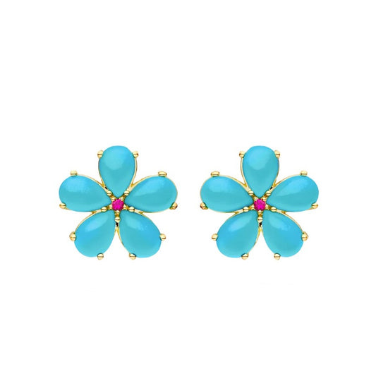 Paul Morelli Turquoise and Ruby Stud Earrings